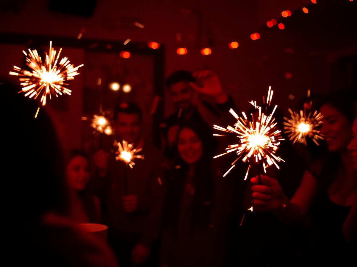 Friends holding sparklers at a birthday